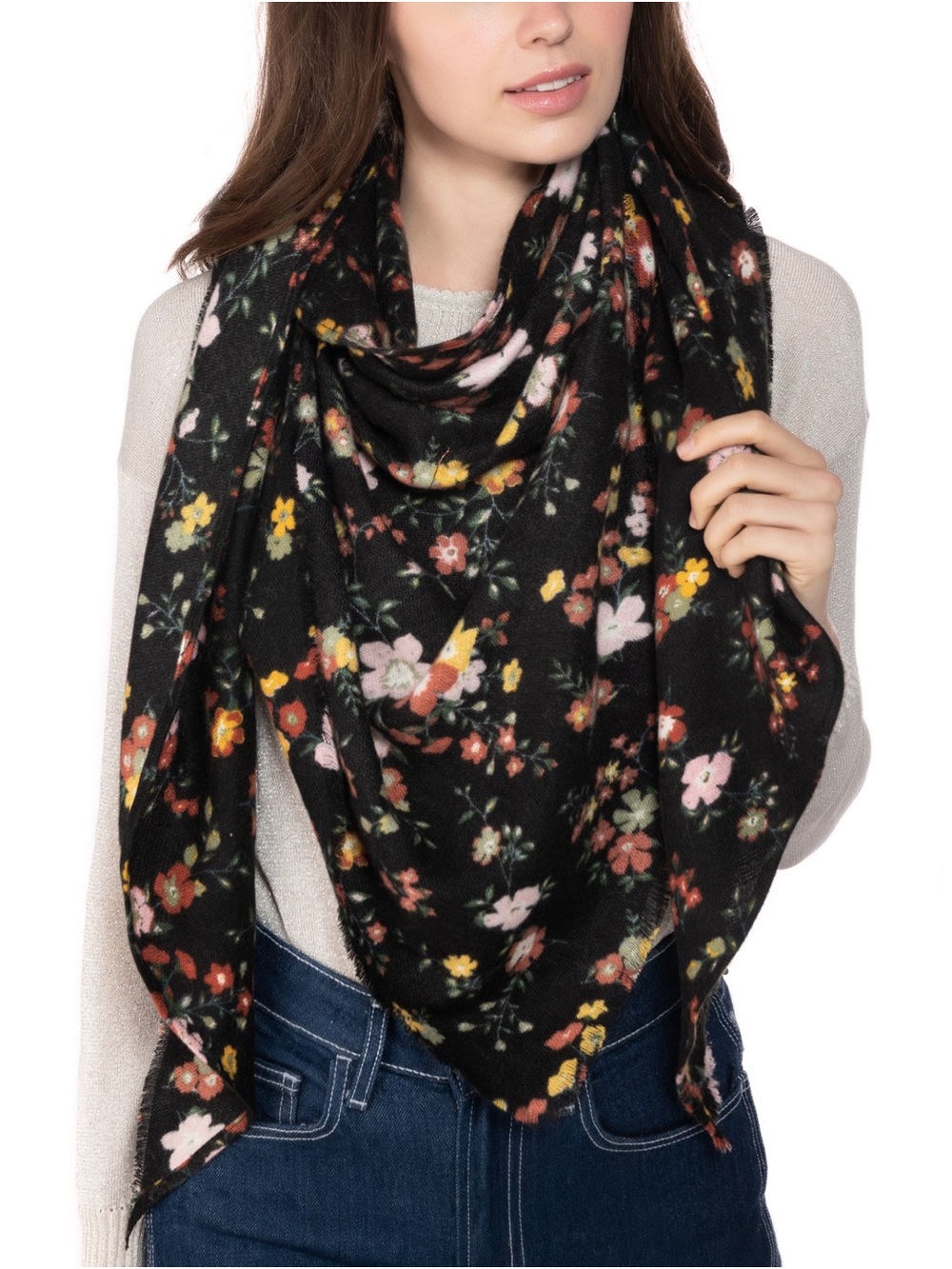 INC International Concepts Black Floral Print Wrap Scarf